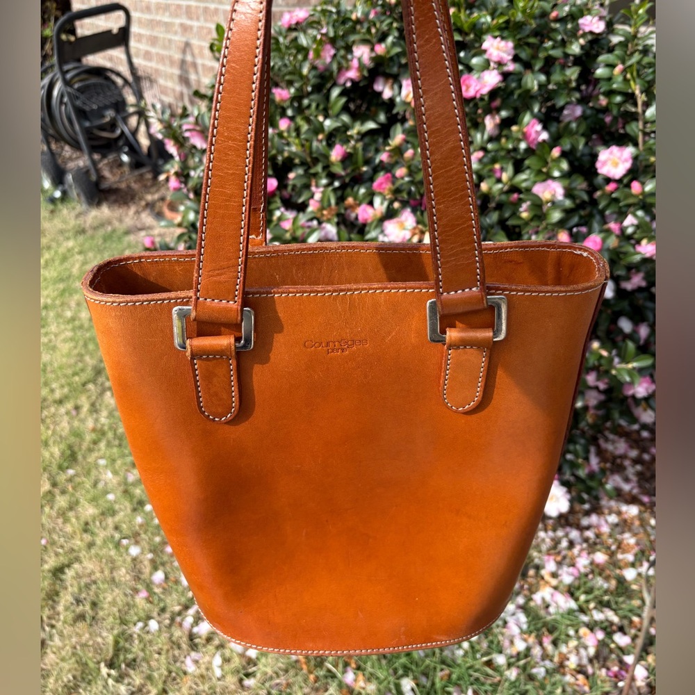 SOLD Courre’ges Paris Caramel Brown Leather Tote EUC